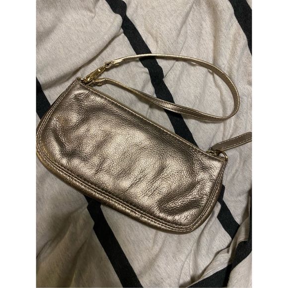 Michael Kors Gold Metallic Double Pocket Mini Purse Handbag Wristlet Wallet - Picture 3 of 8